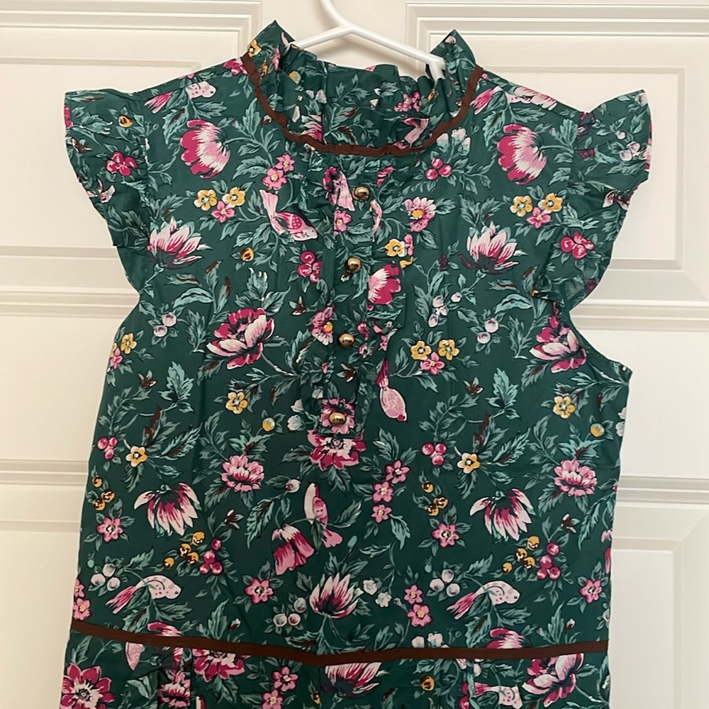 JANIE AND JACK Dark Green Floral Cotton Jumpsuit